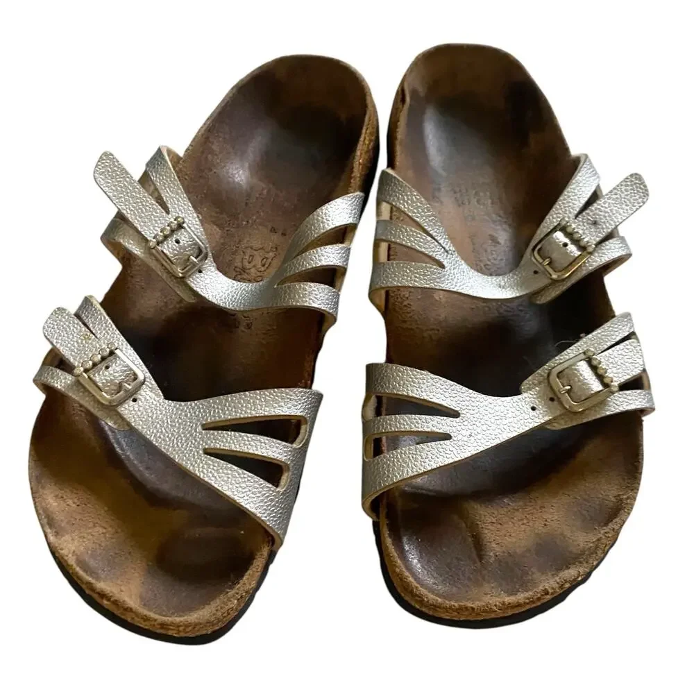 Birkenstock Birkis Size 41 US 10 Silver Moorea Granada Rhinestones 2 Strap